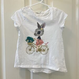 H&M Bunny Rabbit Riding Bike T-Shirt Top Glitter Girls Size 2-4 years